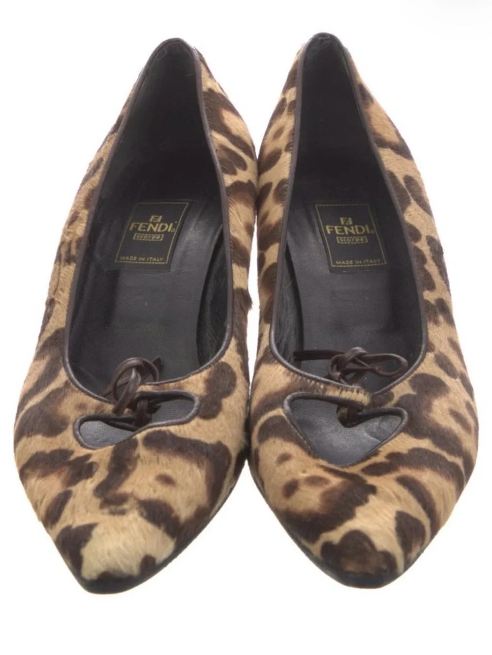 Fendi Leopard-Print Kitten Heel Pumps in Brown and Black